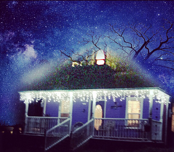 Elf Home, night sky shimmering lights